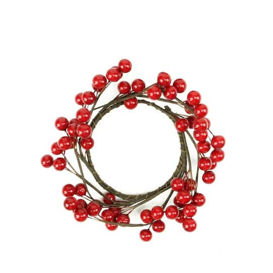 7&#x22; Artificial Red Berries Christmas Candle Holder Ring